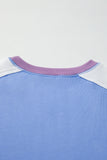 Blue Multi Color Block Patchwork Crew Neck Pullover Sweatshirt