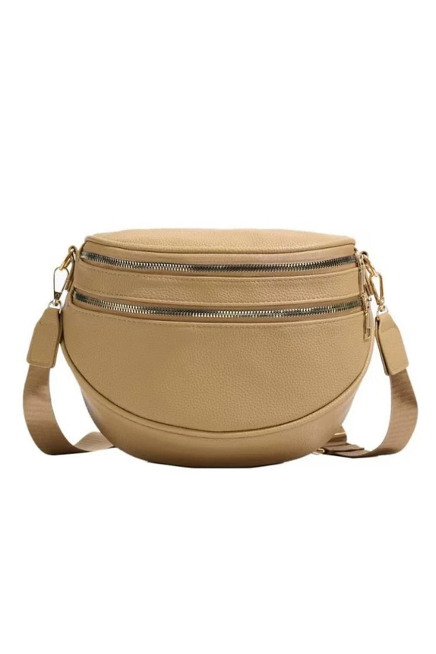 PU Leather Double Zipper Crossbody Bag- 3 Colors
