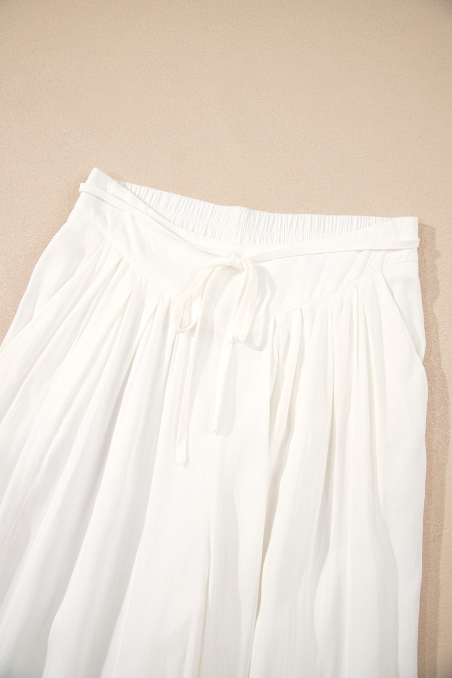 White Pleated Loose Fit Wide Leg Pants