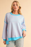 Pink & Turquoise Striped Contrast Trim High-Low Tunic Sweatshirt