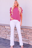 Hot Pink Smocked Short Puff Sleeve Blouse