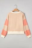 Beige Multi Waffle Knit Patchwork Color Block Pullover Sweatshirt