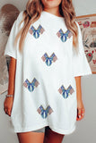 White Sequin American Flags and Bows Tunic Shift T-Shirt