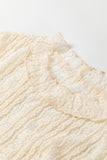 Light Pink Flounced Long Sleeve Mock Neck Sheer Lace Top