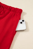 Red Striped Collar Bow Sleeve Sweatshirt and Shorts Set