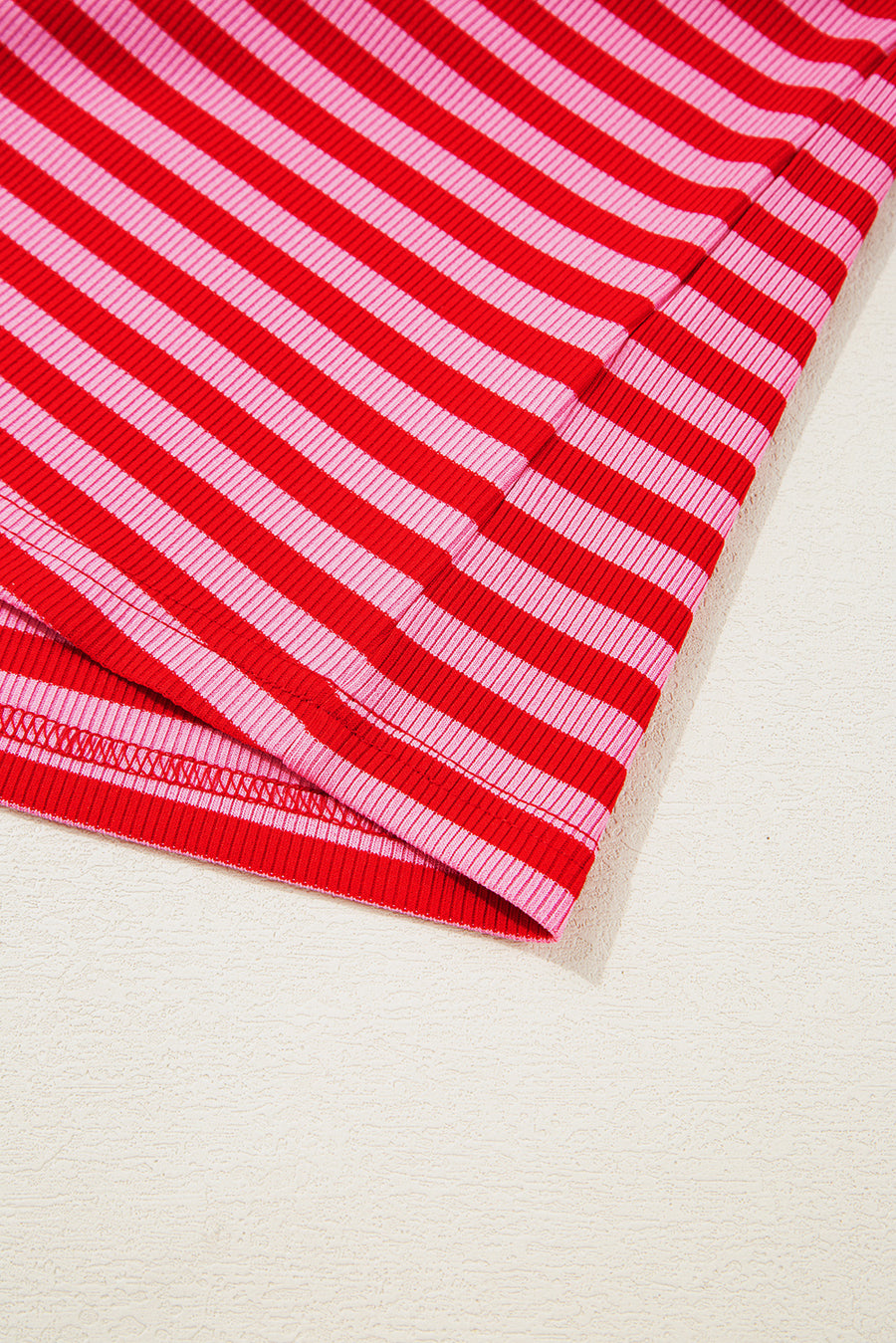 Striped Ribbed Cap Sleeve Crew Neck T-Shirt- 2 Colors