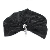 Black Metallic Velvet Cascading Crystals Turban