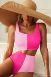 Corded Color Block Square Neck Tankini- 3 Colors