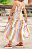 *Pre-Order* Multicolored Striped Shirred Frilly Tiered Maxi Dress