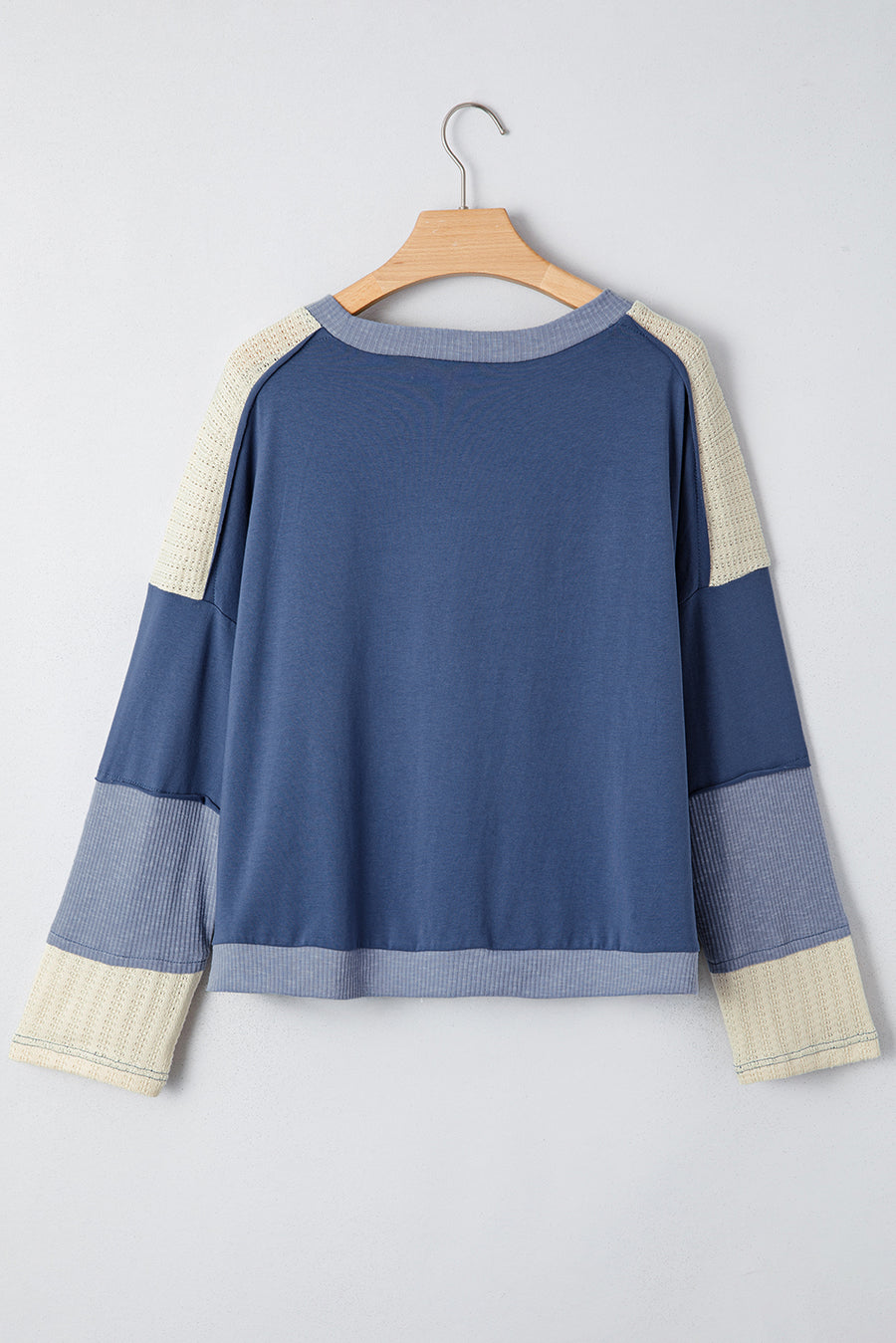 Blue & Cream Knit Color Block Patchwork Star Patch Sweatshirt