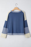 Blue & Cream Knit Color Block Patchwork Star Patch Sweatshirt