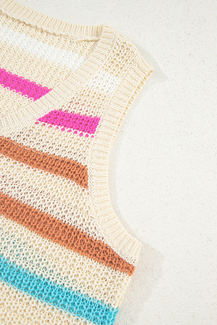 Khaki Striped V-Neck Textured Knit Vest