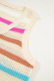 Khaki Striped V-Neck Textured Knit Vest