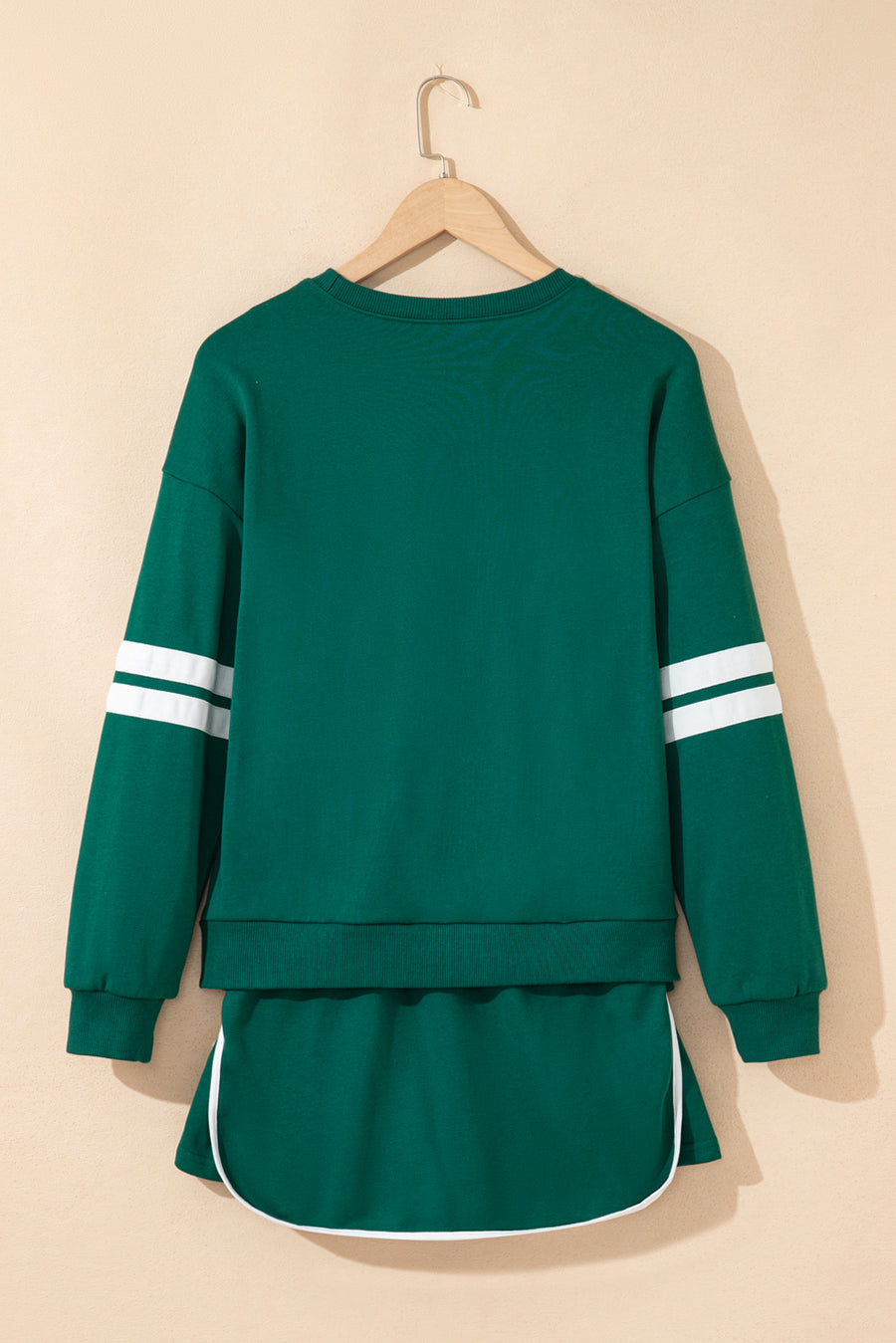 Varsity Striped Drop Shoulder Pullover Sweatshirt & Mini Skort Set- 6 Colors