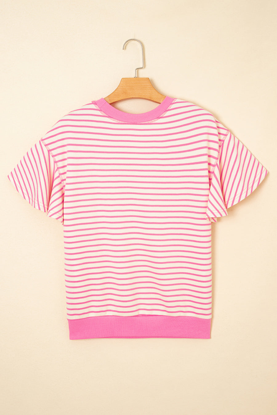 Striped Ruffle Sleeve Crew Neck T-Shirt- 3 Colors