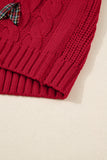 Plaid Lace-Up Puff Short Sleeve Sweater- 2 Colors