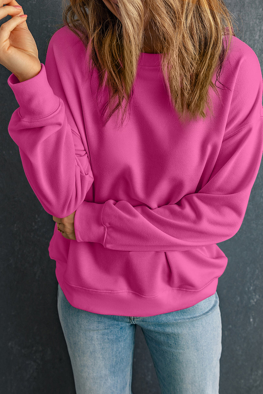 Fuchsia Classic Crew Neck Pullover Sweatshirt