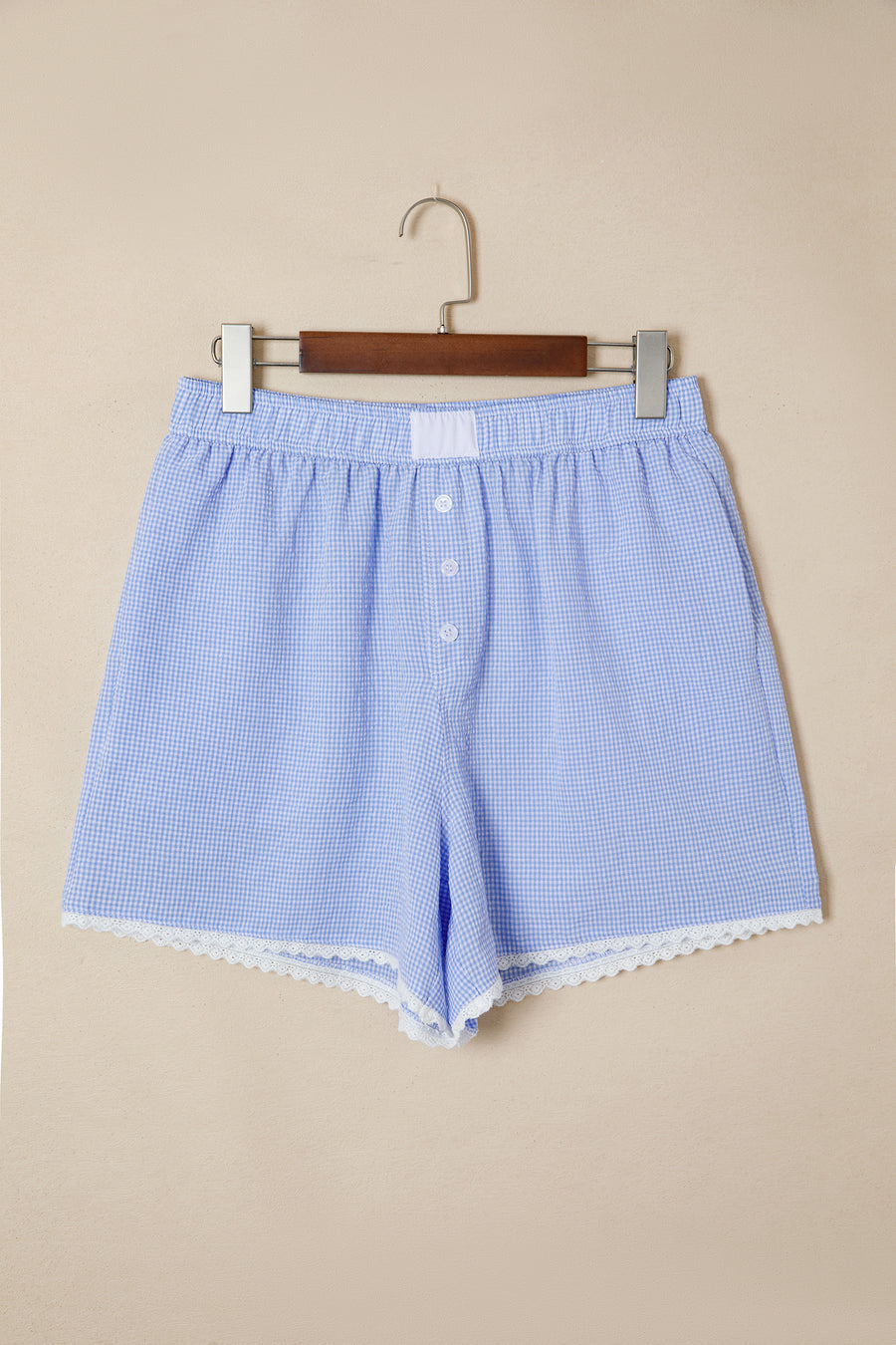 Gingham Button Detail Lace Trim Boxer Shorts- 2 Colors