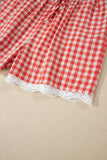 Red Gingham Lace Trim Elastic Waist Shorts