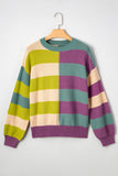 Striped Color Block Drop Shoulder Front Seam Sweater
