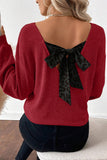 Leopard Print V-Neck Bow Back Ribbed Long Sleeve Sweater- 2 Colors