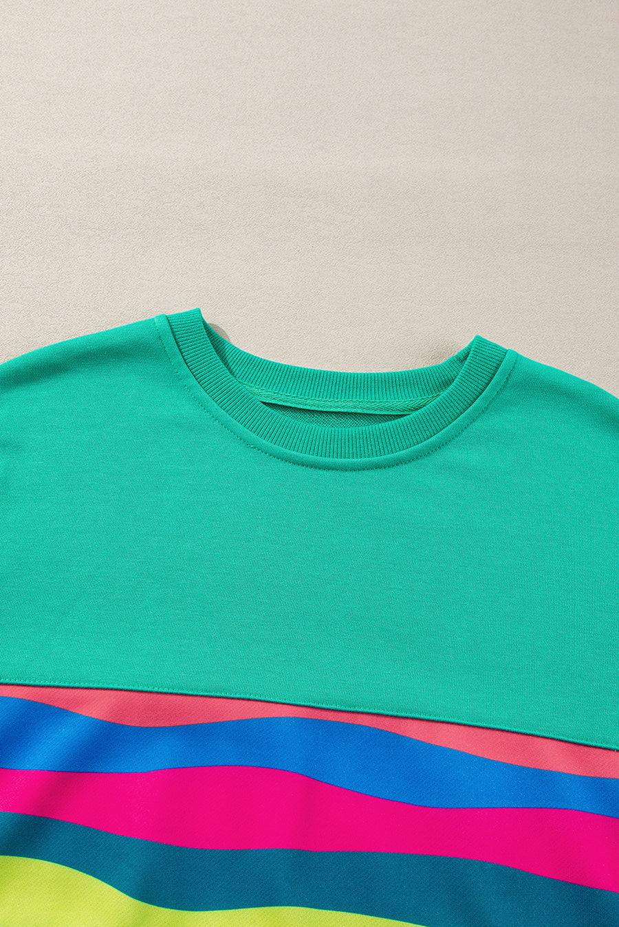 Green Multicolored Wavy Striped Crew Neck Long Sleeve Top- 2 Colors