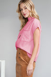 Green Pocket Ribbed Knit Short Sleeve Sweater- 9 Colors