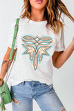 White Boot Stitch Pattern Heat Transfer Printing Cotton Blend Tee