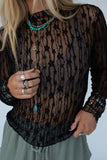 Floral Lace Sheer Long Sleeve Slim Fit Top- 3 Colors
