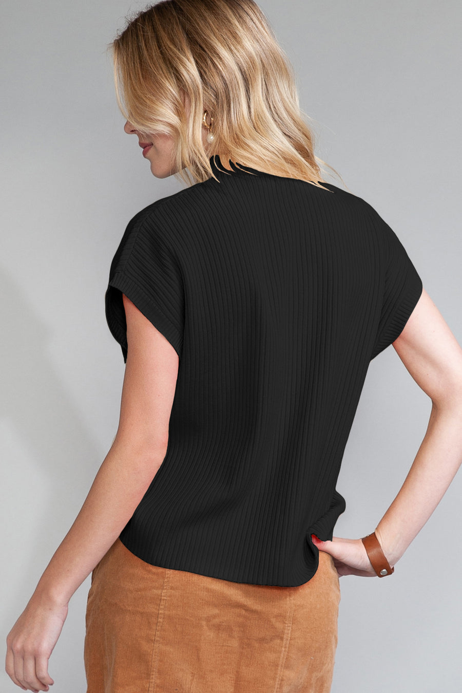 Green Pocket Ribbed Knit Short Sleeve Sweater- 9 Colors