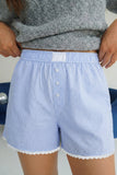 Gingham Button Detail Lace Trim Boxer Shorts- 2 Colors