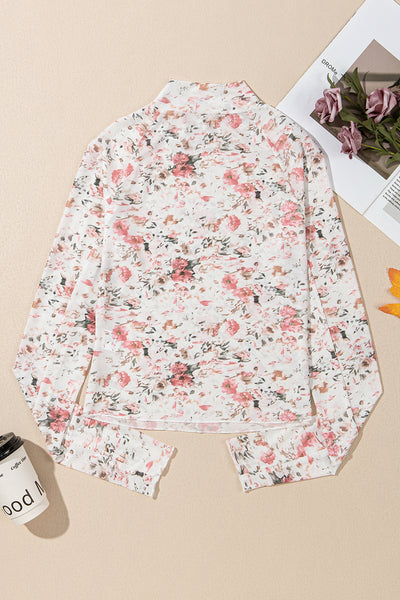 Floral Mesh Mock Neck Long Sleeve Blouse- 2 Colors