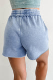Dusty Blue American Sequin Star Exposed Seam Drawstring Cotton Shorts