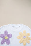 Flower Patch Knit Crew Neck Short Sleeve Sweater- 2 Colors