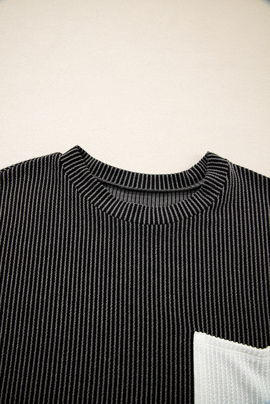 Twist Ribbed Color Block Pocket Crew Neck T-Shirt- 4 Colors