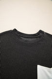 Twist Ribbed Color Block Pocket Crew Neck T-Shirt- 4 Colors