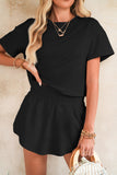 Cropped Tee and Curved Hem High Waist Skort Set- 2 Colors