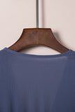 Slate Blue Deep V-Neck Tie Front Bow Layered Flare Mini Dress