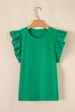 Green Ruffled Eyelet Sleeve Crew Neck Blouse