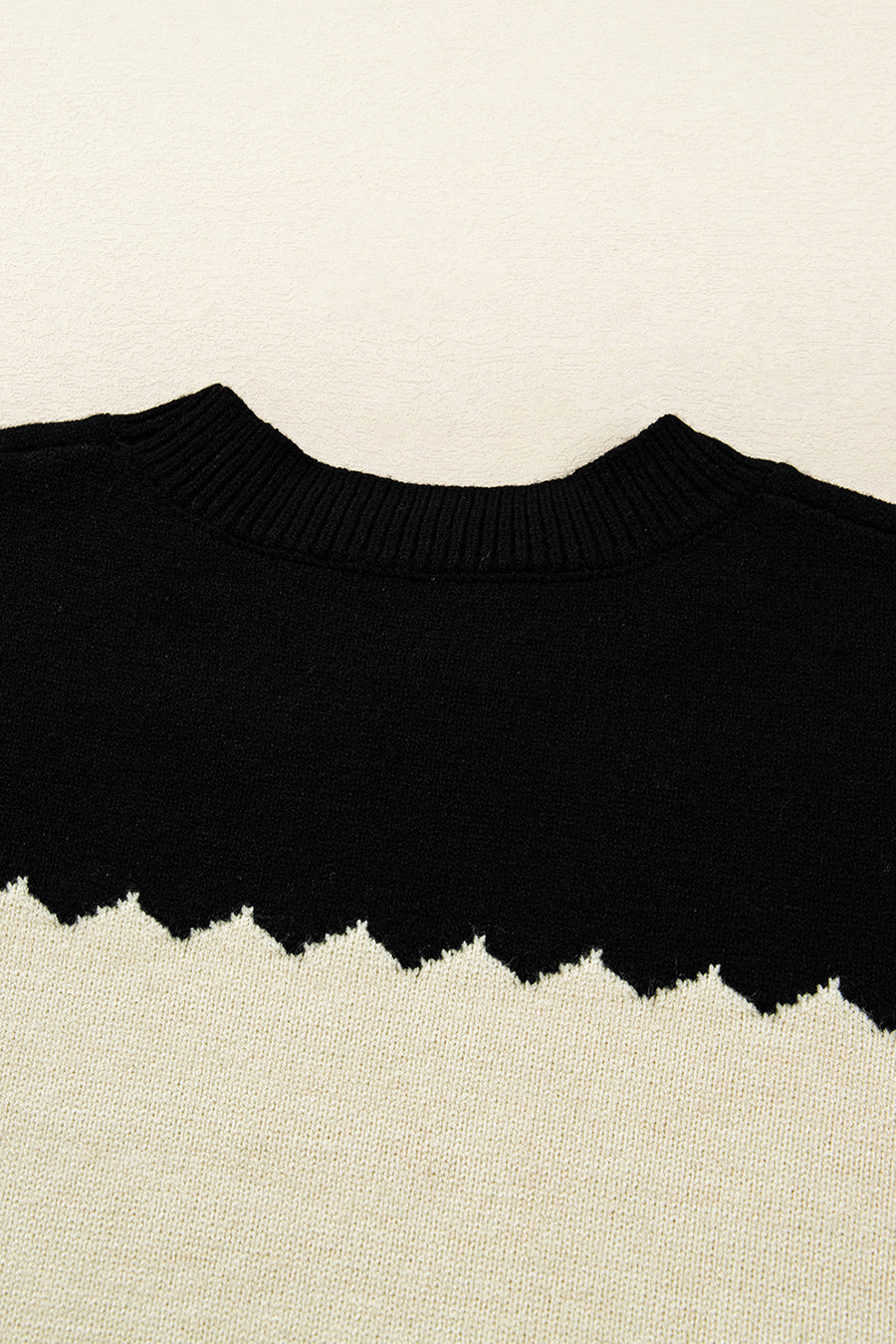 Color Block Crew Neck Drop Shoulder Scallop Detail Sweater- 3 Colors