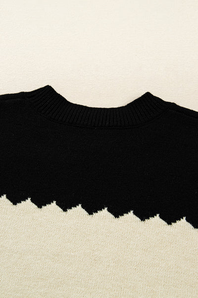 Black Colorblock Crew Neck Drop Shoulder Sweater