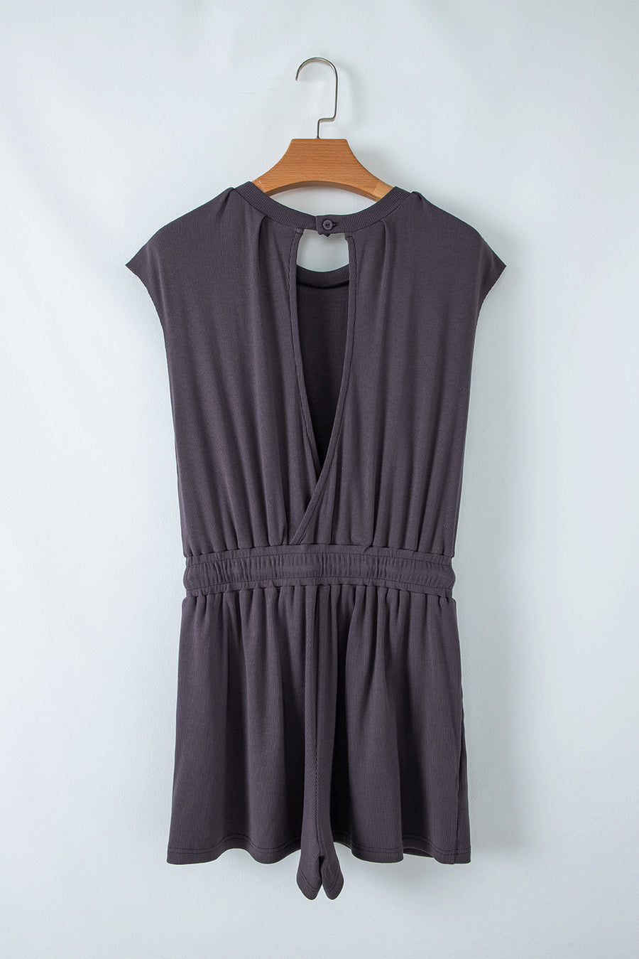 Cut-Out Back Drawstring Knit Romper- 2 Colors