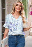 Periwinkle Leopard Print V-Neck Short Sleeve T-Shirt