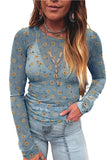 Floral Print Mesh Slim Fit Long Sleeve Blouse- 2 Colors