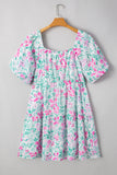 Plus Size White Floral Print Ricrac Trim Square Neck Mini Dress