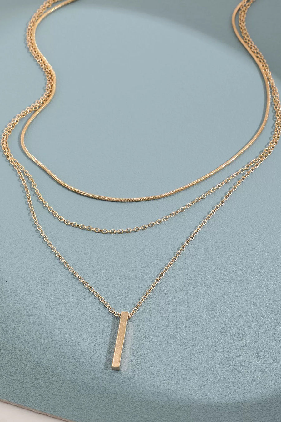 Gold Bar Pendant Layered Adjustable Chain Necklace