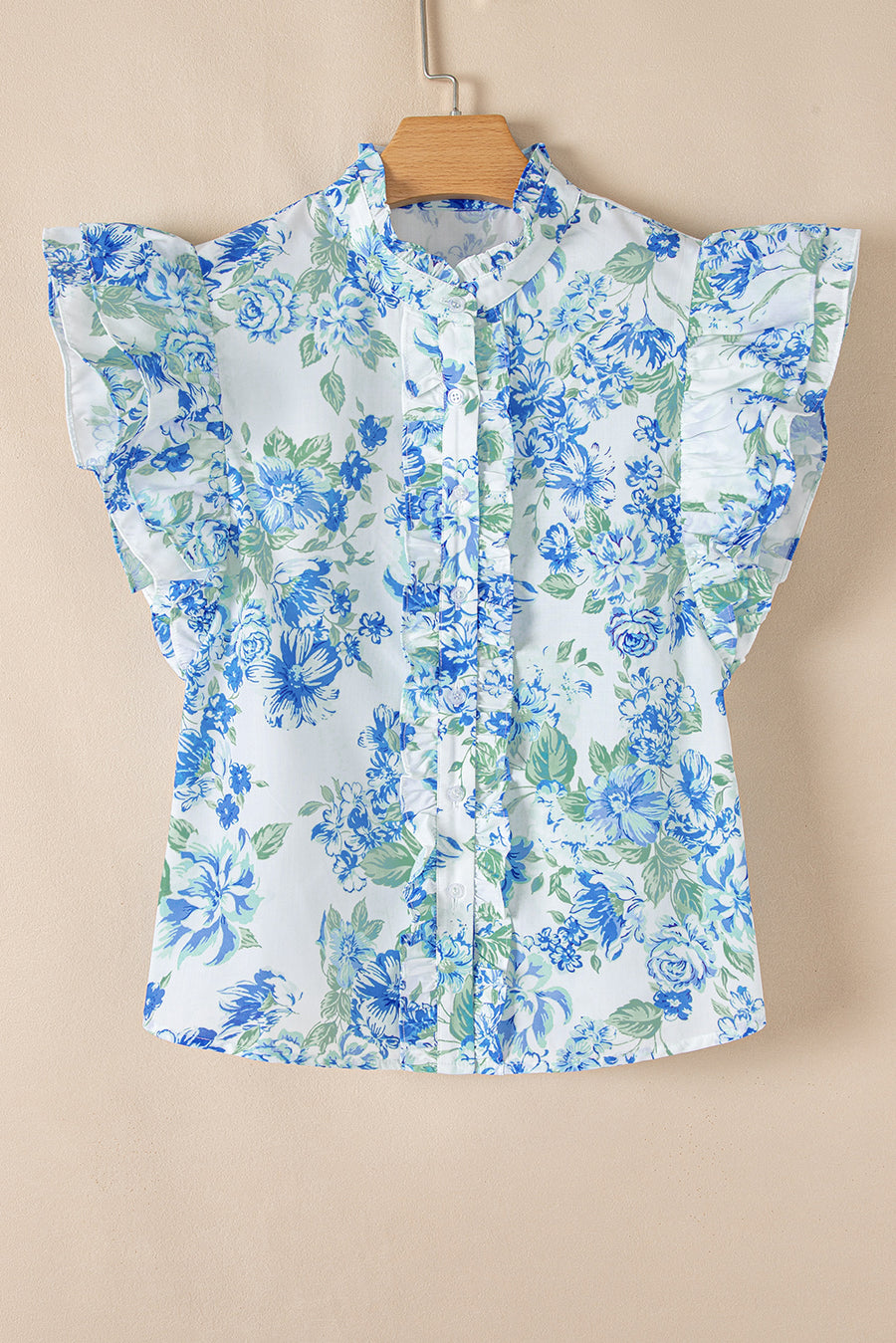 Floral Ruffle Sleeve Frilly Button-Up Blouse- 2 Colors