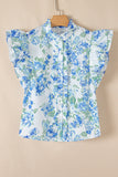 Floral Ruffle Sleeve Frilly Button-Up Blouse- 2 Colors