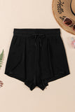 Black High-Waist Drawstring Hidden Pocket Swim Shorts