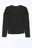 Black Button Cuff Puff Long Sleeve Sheath Top